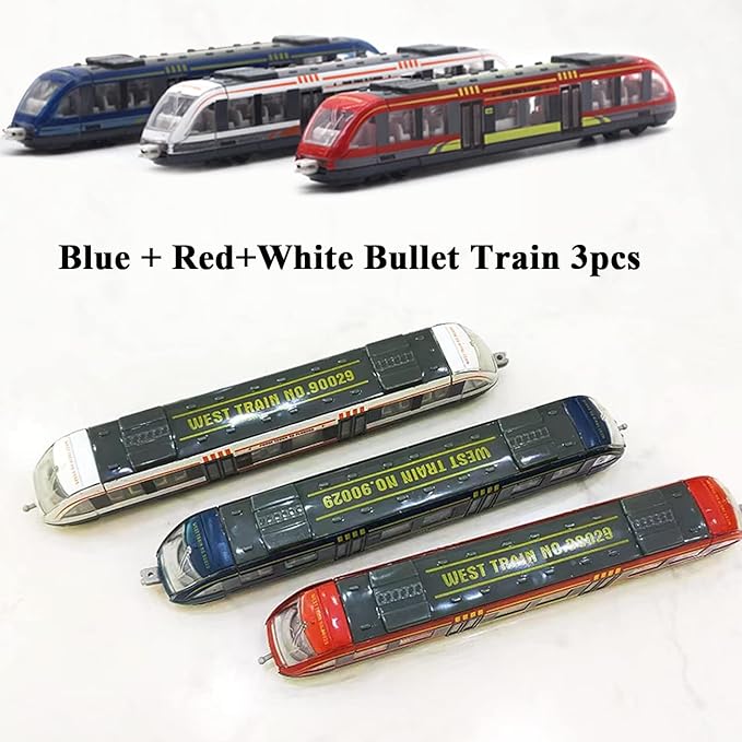 OTONOPI Toy Train Set High Speed Locomotive Engine Die Cast Model Car Sliding Linked Subway Bullet Train Set for Kids Pack of 3