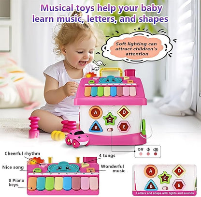 Montessori 8-in-1 Bilingual Musical Activity House | EN/ES Learning Toy with Volume Control & Travel Handle | Develops Fine Motor Skills for 1-3 Year Old Toddlers & First Birthday Gift