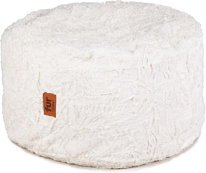 CordaRoy's Faux Fur Bean Bag Pouf Footstool - Washable Fabric Ottoman Cover with Durable Foam Insert - Versatile Footrest for Basement, Living Room, Office - 26" x 17" - White