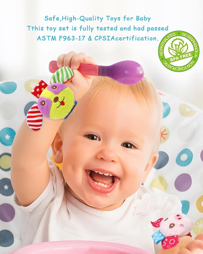 Bloobloomax Wrist Rattles Foot Finder Rattle Sock Baby Toy, Rattle Toy, Arm Hand Bracelet Rattle, Feet Leg Ankle Socks, Activity Rattle Present Gift for Newborn Infant Babies Boy Girl (5pcs-D)