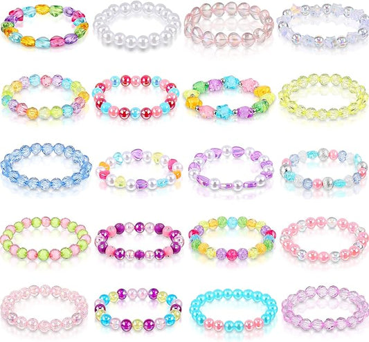 Hicarer 20 Pieces Girl Beaded Bracelets Cute Rainbow Bead Bracelets Colorful Bracelets Princess Bracelets Stretchy Bead Bracelets for Prince Birthday Present (Vivid Style)