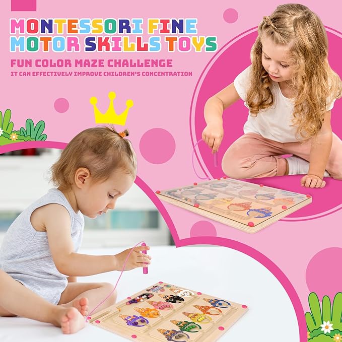 Uiseba Montessori Magnetic Color and Number Maze Toy for Toddlers Fine Motor Skills Educational Play for Girls Ages 3 to 5 Birthday Gift Interactive Learning Magnetic Maze