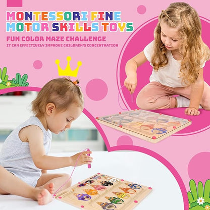 Uiseba Montessori Magnetic Color and Number Maze Toy for Toddlers Fine Motor Skills Educational Play for Girls Ages 3 to 5 Birthday Gift Interactive Learning Magnetic Maze