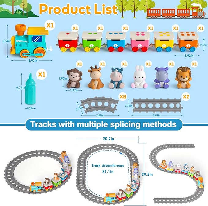 Toddler Toys for 1 2 3 Year Old, Electric Zoo Animal Train Set with Music, Lights & Steam, Montessori Counting, Matching & Sorting Learning Toys, Christmas Birthday Gifts for Baby Boys Girls 18 M+