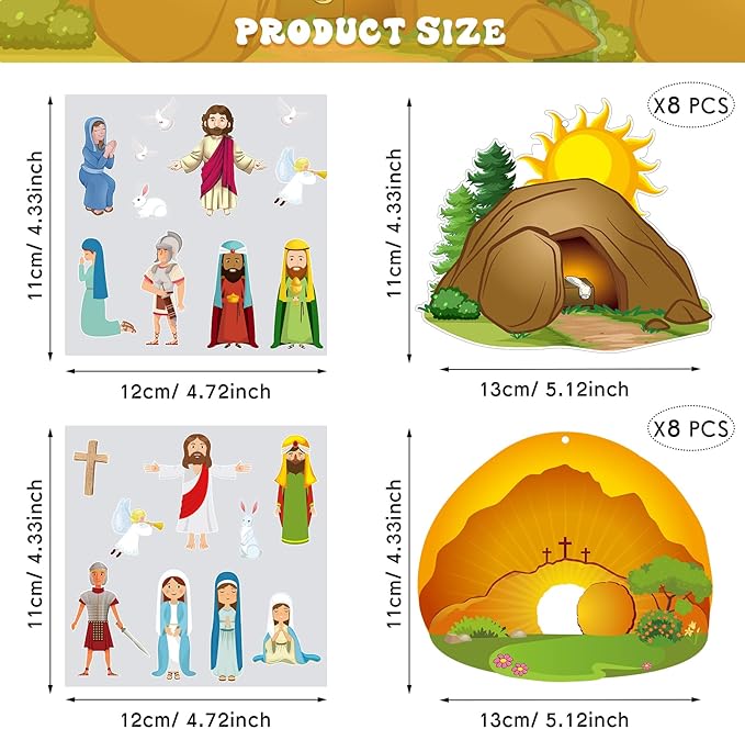 Civaner Make an Easter He Lives Sticker Scenes Religious Easter Stickers Craft Kit for Kids Resurrection Stickers Tree Ornaments Office Christian Jesus Stickers He is Risen Hanging DIY Art(16 Sets)