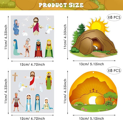 Civaner Make an Easter He Lives Sticker Scenes Religious Easter Stickers Craft Kit for Kids Resurrection Stickers Tree Ornaments Office Christian Jesus Stickers He is Risen Hanging DIY Art(16 Sets)