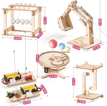 STEM Science Kits for Kids Ages 8-12 8-10, Wood Building Crafts Kits for Boys, STEM Toys for Ages 8-13 9 10 11 Year Old Gifts, Kids Science Engineering Experiment Projects, 3D Wooden Puzzles 10-12