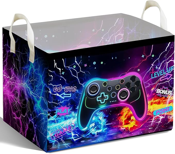 Gamer Console Storage Box, Foldable Waterproof Toy and Clothes Storage Box, Portable Fabric Storage Box for Nursery, Games Room, Gamer Decor Basket for Boys and Girls, Storage Boxes for Books, Gifts