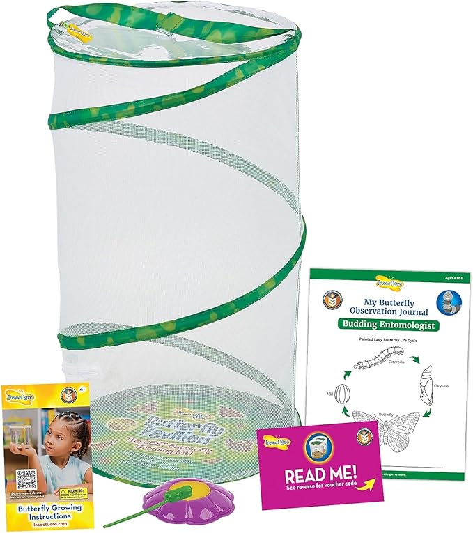 Insect Lore Butterfly Garden | Pavilion 24" with Voucher | 2ft Tall Habitat & STEM Journal | Redeem Voucher for 5 Live Baby Caterpillars | Painted Lady Butterfly Growing Kit
