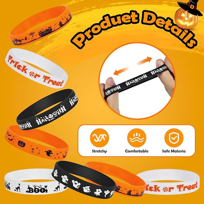 Halloween Rubber Bracelets 30 PCS Bulk Halloween Party Favors Supplies Silicone Wristbands for Halloween Gifts Toys Goodie Bag Fillers Stuff Classroom Prizes for Kids Teens Girls Boys