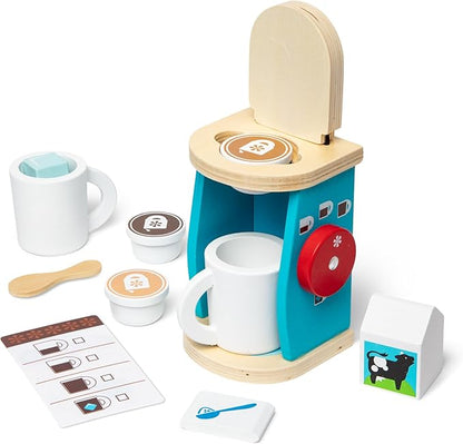 Melissa & Doug 11-Piece Brew and Serve Wooden Coffee Maker Set - Play Kitchen Accessories Pretend Play Kitchen Accessories Kids Coffee Maker Set For Girls And Boys