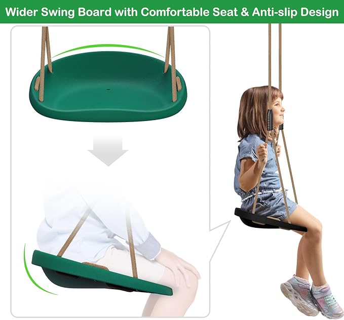 2 Pack 500LB Capacity Heavy Duty Swing Seat with Wider Seat Board & Height Adjustable Rope from 4.8ft to 6.7ft Green Swing Set Swings for Backyard Patio Garden Playground, Green