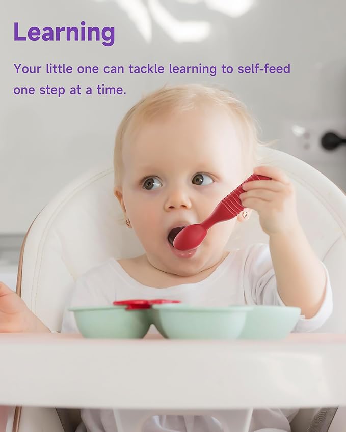 2 Pack Baby Spoons, First Stage Spoons, Food Grade Silicone, 6+ Months, Teething for Self Feeding, Toddler Utensils for Baby Led Weaning, BPA Free
