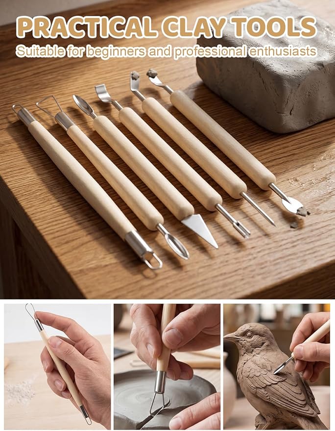 14Pcs Clay Sculpting Tools Kit, Ceramic Clay Ball Stylus Dot Painting Tools, Air Dry Clay Tools Set for Carving, Dotting, Embossing, Shaping, Molding, Pottery Crafts, Nail Art, Rhinestone, Rock