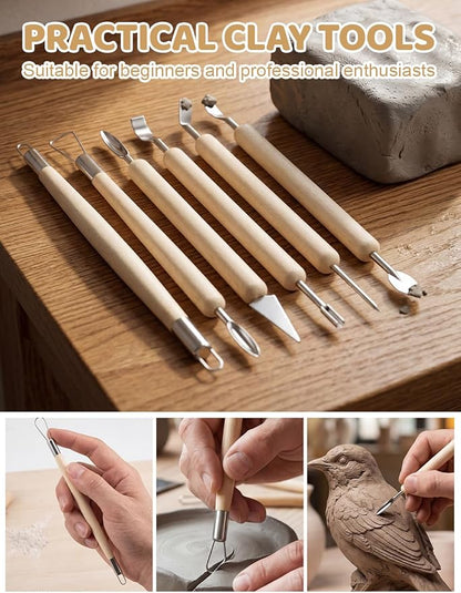 14Pcs Clay Sculpting Tools Kit, Ceramic Clay Ball Stylus Dot Painting Tools, Air Dry Clay Tools Set for Carving, Dotting, Embossing, Shaping, Molding, Pottery Crafts, Nail Art, Rhinestone, Rock