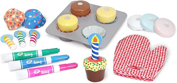 Melissa & Doug Bake and Decorate Wooden Cupcake Play Food Set - FSC Certified