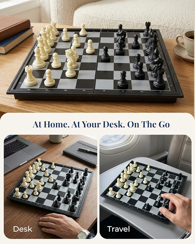 Travel Chess Set Magnetic Portable Folding Chess Board (Medium / 9.7 Inch)