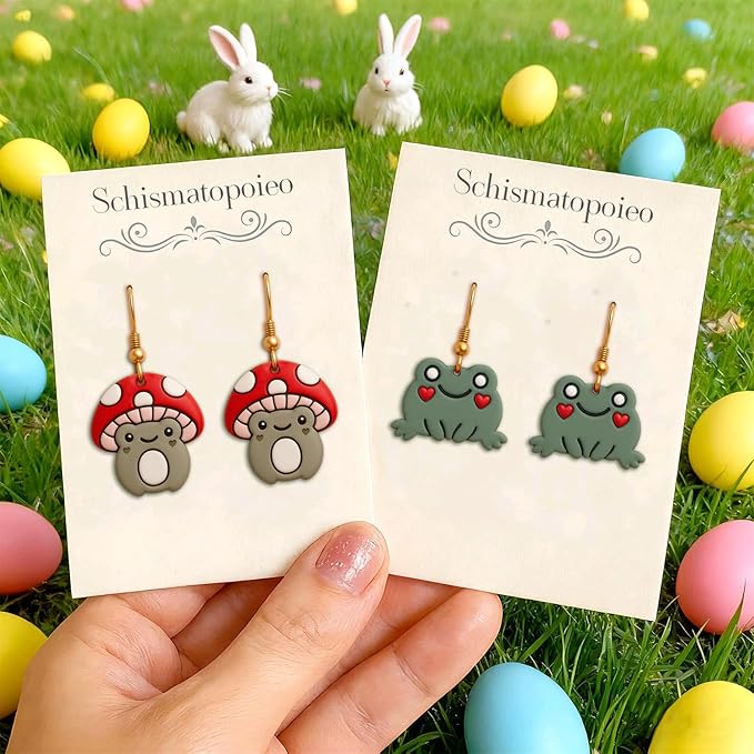 8 Pack Animal Polymer Clay Cutters - Peacock/Mushroom/Frog/Flower/Rabbit, Ideal Polymer Clay Molds & Polymer Clay Earring Cutters for Easter Jewelry Making