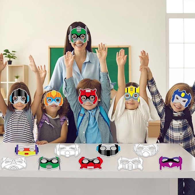 Lonfliness 36 Set Robots Coloring Mask Robot Paper Arts Crafts Kids Color Your Own Robots Blank DIY Mask for Masquerade Birthday Party Dress-Up Decoration Favor School Classroom Activity Game Supplies