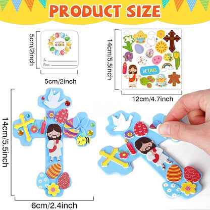 Qyeahkj 32 Sets Sunday School Foam Craft for Kids He is Risen Bookmark Craft DIY Easter Religious Craft Kit Easter Egg Bunny Foam Stickers Cross Craft for School Home Activities Party Favor