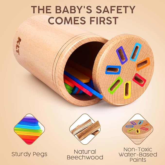 KLT Montessori Toys for 1-3 Year Old: Wooden Learning Color Sorting Toys for Toddlers Age 1 2 3, Educational Fine Motor Developmental Sensory Matching Games, 12-36 Month Old Baby Boys Girls Gifts