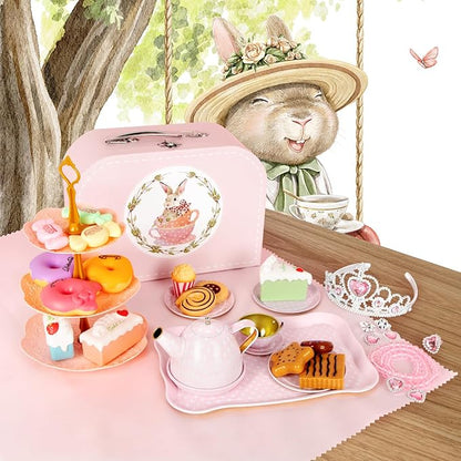 Tea Party Set for Little Girls, 49PCS Princess Tea Time Toys Including Tea Set Dessert Carrying Case, Kids Kitchen Pretend Playset, Tea Set for Girls Birthday Toddler Gifts Age 3-8
