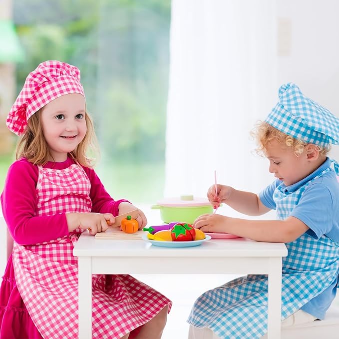 Holicolor 40pcs Wooden Play Food, Pretend Play Food Sets for Kids Kitchen, Cutting Fake Food Toy Educational Play Kitchen Food with Fruits and Vegetables for Toddler Birthday Gift