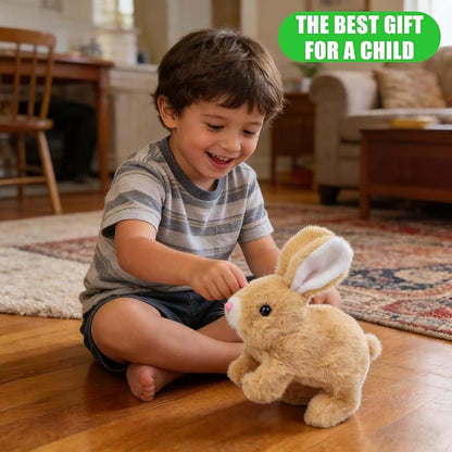 Hopping Bunny Toy, Interactive Electronic Bunny Stuffed Animal with Sounds and Movements, Animated Walking Wiggle Ears Twitch Nose, Easter Bunny Toys for Kids, Girls, Boys, Birthday Gift