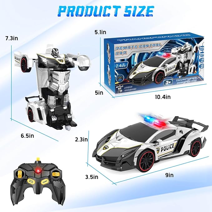 Dolanus Remote Control Car - Transform Police RC Cars, Robot Toys for Ages 5-7, Kids Toys, 4 Year Old Boy Toys, Birthday Gifts for Boys Kids Toddlers, Toys for 3 4 5 6 7 8 10 12 Years Old Boy- Black