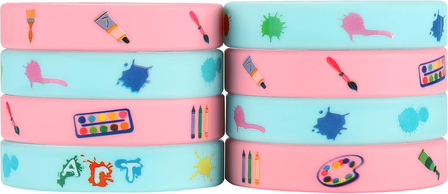Cleverplay 24 Pack Art Painting Silicone Wristbands Bracelets, Paint Birthday Decoration Party Favors for Kids