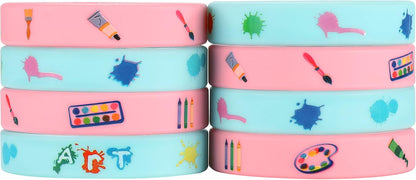 Cleverplay 24 Pack Art Painting Silicone Wristbands Bracelets, Paint Birthday Decoration Party Favors for Kids