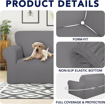 PureFit 100% Dual Waterproof Couch Cover Slipcovers for Couches and Sofas - Stretch Non Slip Fleece Sofa Covers Washable, Leakproof Furniture Protector for Kids, Pets, Dog (Chair, Light Gray)