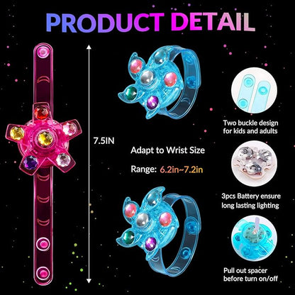 24 Pack LED Light Up Fidget Spinner Wristbands Easter Party Favors for Kids 4-8 8-12, Glow in The Dark Party Supplies, Back to School Gift for Students, Return Gifts for Kids Birthday Halloween