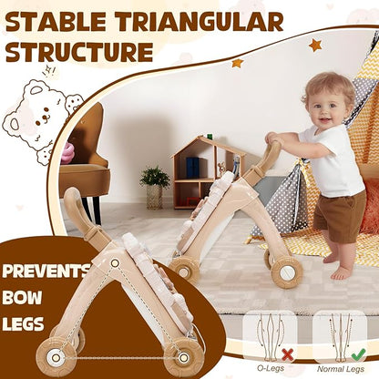 3 in 1 Baby Push Walker and Activity Center, Learning to Walk, Sit to Stand, Early Learning Push Toys with Music Piano for Infant 12 Months, Walking Toys Gift for Toddler Toddlers
