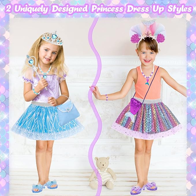 Princess Dress Up Shoes, Jewelry Princess Toys Pretend Role Play with 2 Pairs of Shoes, Skirt, Purse, Princess Dress Up Clothes for Little Girls Princess Gifts Toys for Girls Age 3 4 5 6 Year Old