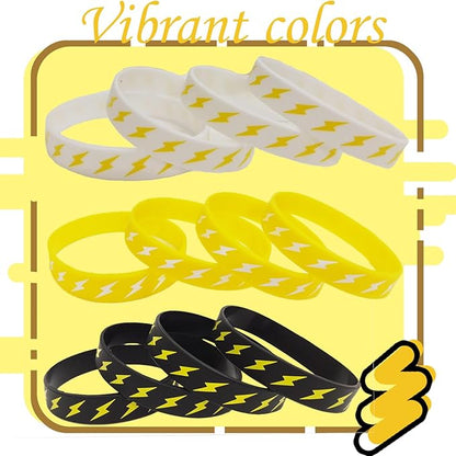 24 Lightning bolt Rubber Bracelets Silicone Wristbands,for Flash Weather Birthday Gender reveal Party Favors Supplies Decorations Favors