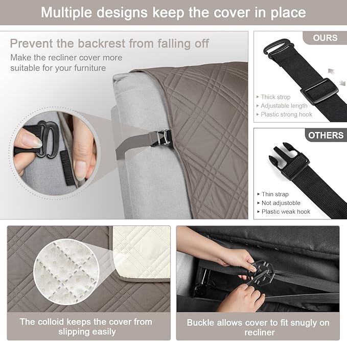 TAOCOCO 100% Waterproof Recliner Chair Cover Stay in Place, Recliner Covers for Small Recliner Chair with Pocket, Reclining Chair Cover Furniture Protector for Kids, Pets(X-Small Chair, Light Brown)