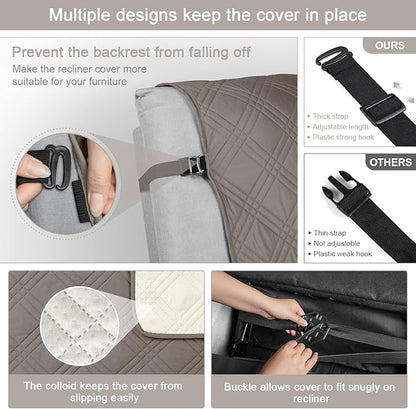 TAOCOCO 100% Waterproof Recliner Chair Cover Stay in Place, Recliner Covers for Small Recliner Chair with Pocket, Reclining Chair Cover Furniture Protector for Kids, Pets(X-Small Chair, Light Brown)