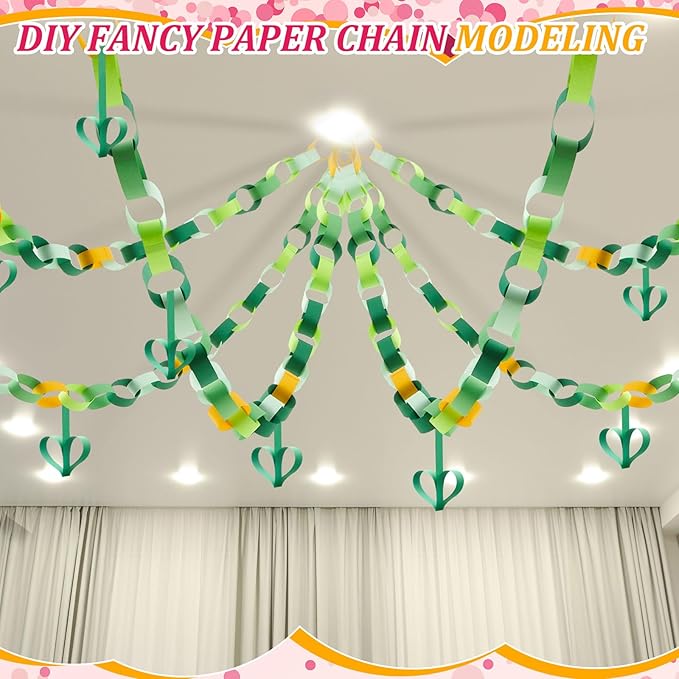 Lincia 600 Sheet Paper Chain Garland Strips 1x8 Inch with Double Sided Tape, DIY Construction Paper Chains for Birthday Wedding Holiday Party Decorations, Crafts Supplies (Irish Day)