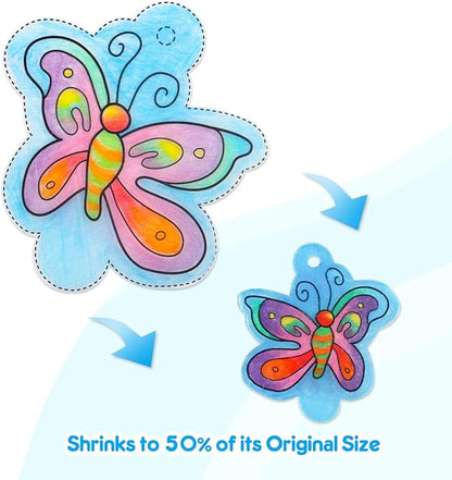 Mocoosy Shrink Plastic Kit for Shrinky Dinks, 148PCS Heat Shrinky Art Sheets for Kids, Clear Frosted Shrink Paper Include Shrinkable Films & DIY Keychain Earring Making Accessories Craft Activity Set