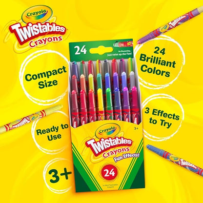 Crayola Twistables Crayons (24ct), Special Effects Crayons for Kids, No Sharpening Coloring Supplies, Less Mess, Gifts for Kids