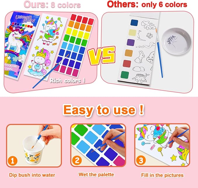 BAOXUE Water Color Paint Sets for Kids, Pocket Watercolor Painting coloring Book, Paint With Water Books for Kids Ages 4-8, Art Craft Set for Girls Boys Drawing with Brush