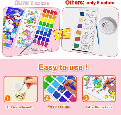 BAOXUE Water Color Paint Sets for Kids, Pocket Watercolor Painting coloring Book, Paint With Water Books for Kids Ages 4-8, Art Craft Set for Girls Boys Drawing with Brush