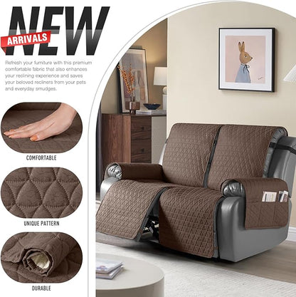 TAOCOCO 100% Waterproof Loveseat Recliner Cover-Recliner Cover with Non-Slip Granule, Recliner Chair Covers with Elastic Band,Washable Recliner Chair/Furniture Protector for Pets(Brown, 2 Seater)