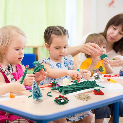 Caydo 200 Pieces Christmas Dark Green Pipe Cleaners Craft Flexible Chenille Stems for Kids Art Craft Projects and Decoration, 12 Inch x 6 mm