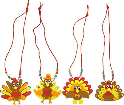 4E's Novelty Thanksgiving Necklace Crafts for Kids Bulk – 12 Pack DIY Turkey Necklace Craft for Kids with 4 Styles, Thanksgiving Favors for Kids, Thanksgiving Toddler Craft, & Turkey Craft Kit
