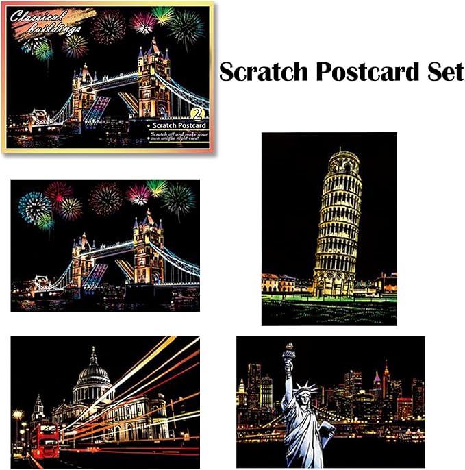 Georgie Porgy Scratch Paper Art A3 Set DIY Arts and Crafts Kits for Kids Adults, Magic Rainbow Scratch Postcard for Christmas Birthday Gift with Scratching Tools Kit (Paris + Louvre)