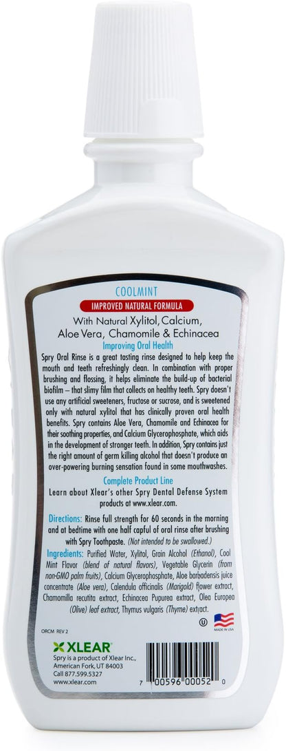 Spry Xylitol Mouthwash Fluoride Free, Oral Rinse with Enamel Support, Natural Cool Mint - 16 fl oz (Pack of 1)