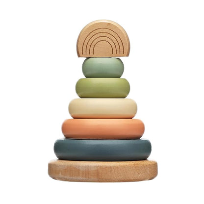 Pearhead Wooden Stacking Rainbow Toy, Baby and Toddler Ages 12+ Months Montessori Toy, Interactive Stackable Rings Learning Toy, Baby Girl or Baby Boy Nursery Accessory