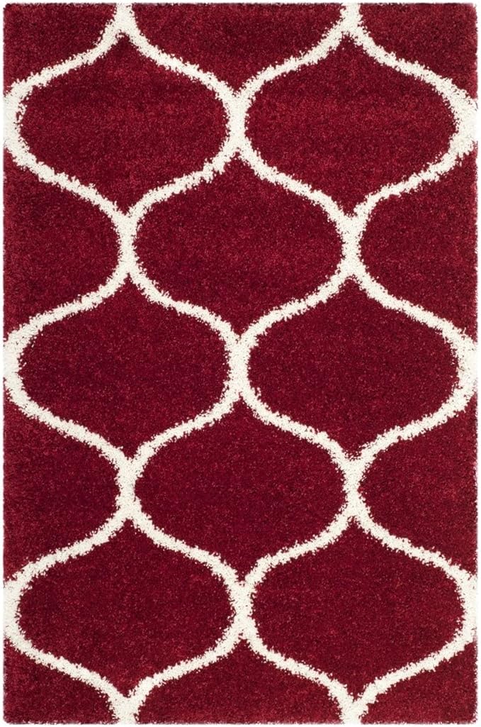 SAFAVIEH Hudson Shag Collection Accent Rug - 2' x 3', Red & Ivory, Trellis Design, Non-Shedding & Easy Care, 2-inch Thick Ideal for High Traffic Areas in Entryway, Living Room, Bedroom (SGH280R)
